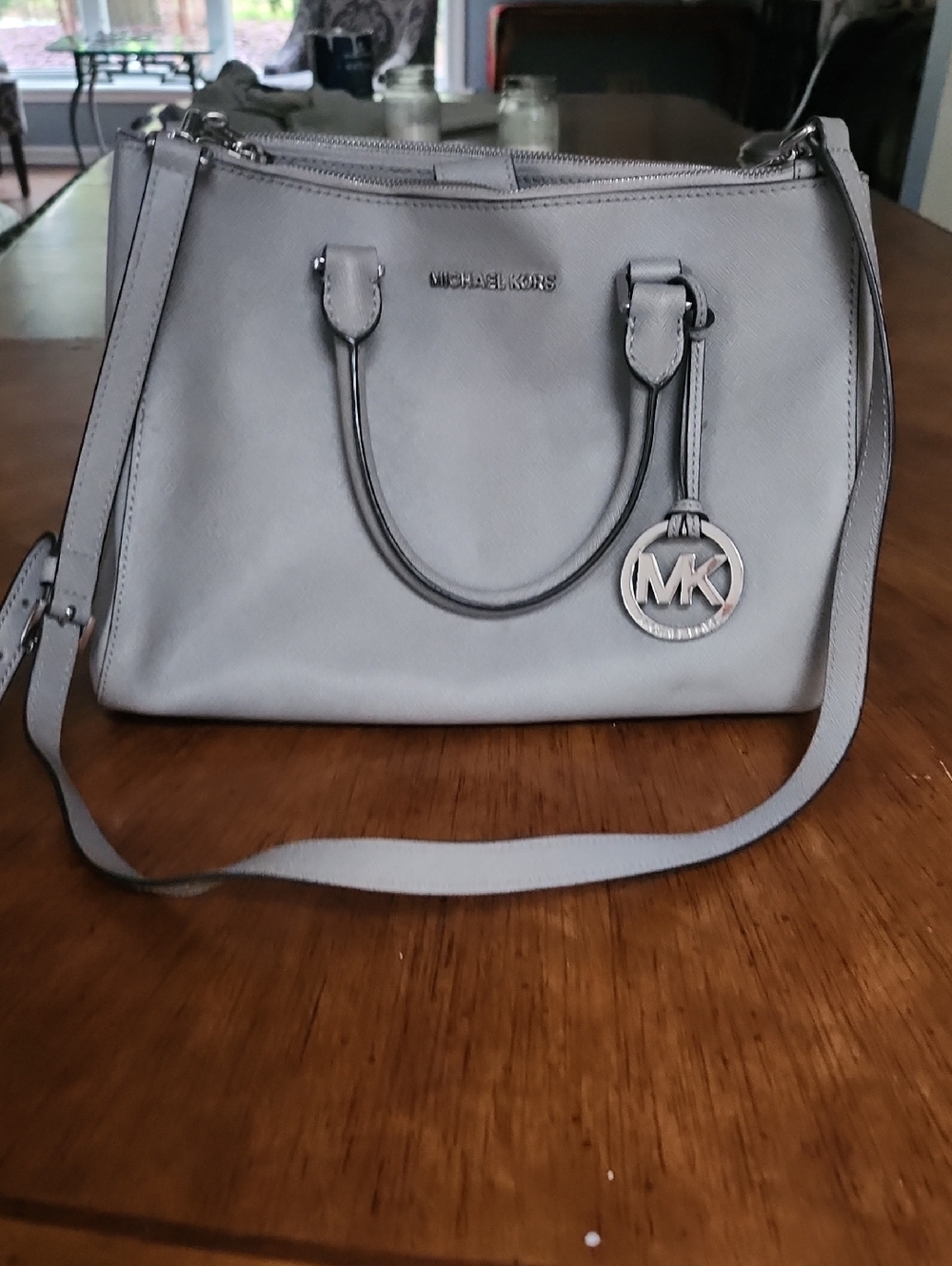 Michael Kors Light Gray Saffiano Leather Satchel with MK Charm